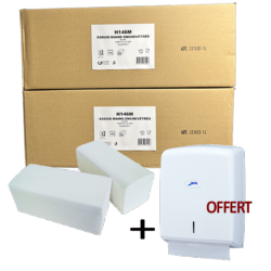 2 cartons de 20 Paquets d'essuie-mains plis V + Distributeur de serviettes papier Zig-Zag Blanc OFFERT
